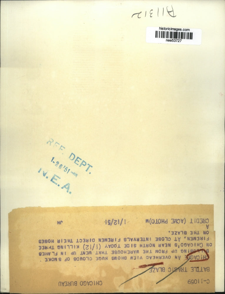 1951 Press Photo Chicago an overhead view shows huge clouds of smoke.