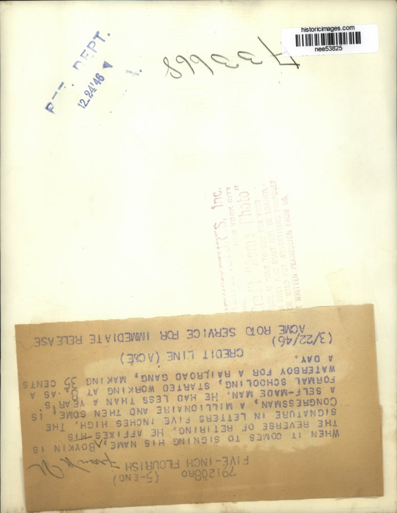 1946 Press Photo Signature of Congressman Frank Boykin - nee53825