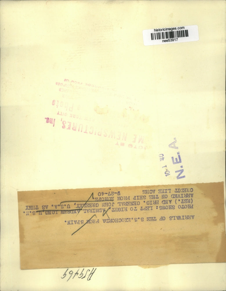 1940 Press Photo Admiral Andrew Long(L) of USN & Brig. Gen. John Greeley of USA