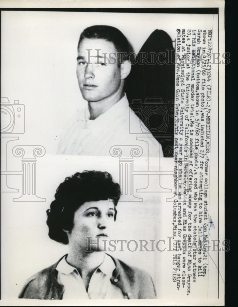 1961 Press Photo Jon Matton indicted to hire jail mates to kill Sarah Grayson