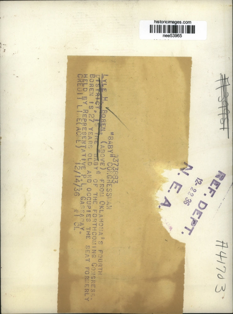 1936 Press Photo Lyle H Boren of Oklahoma's 4th District Congressman - nee53965