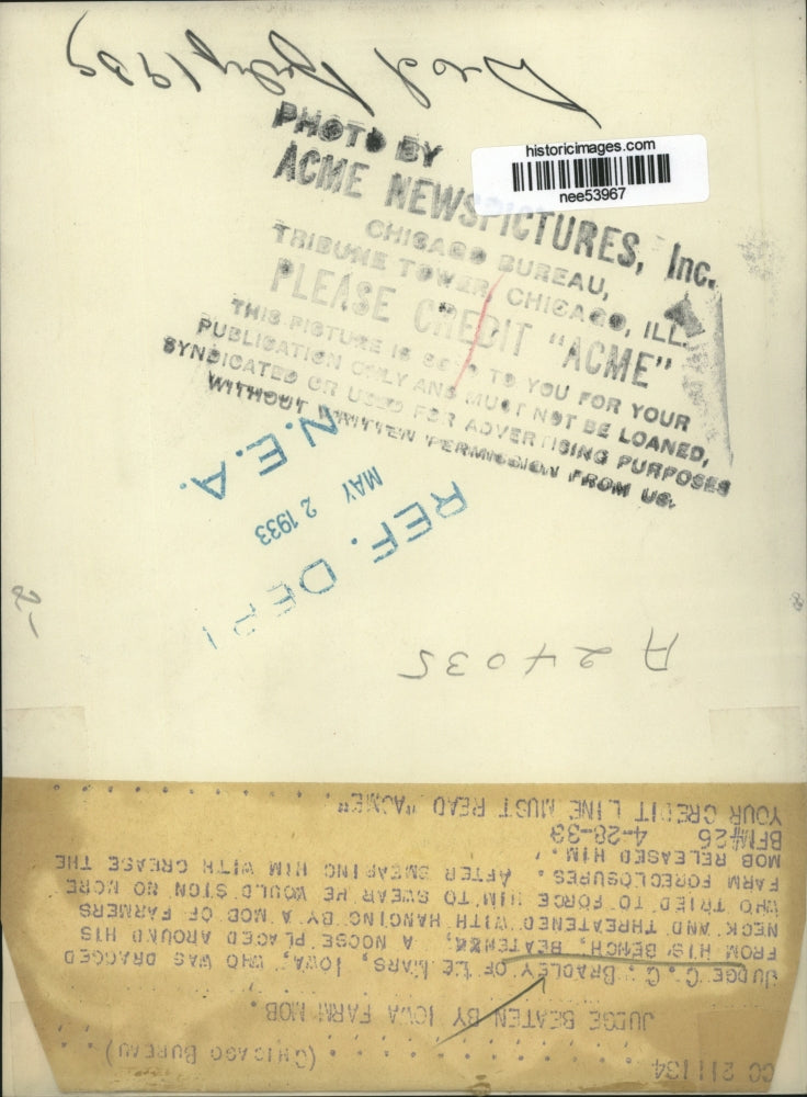 1939 Press Photo Iowa Judge C.C. Bradley, Beaten by Farm Mob - nee53967