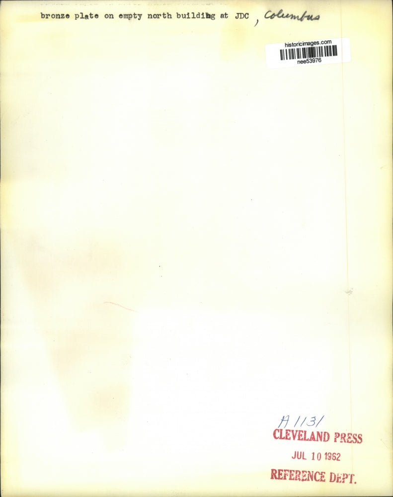 1962 Press Photo Bronze Plaque at North Building, Columbus Ohio - nee53976