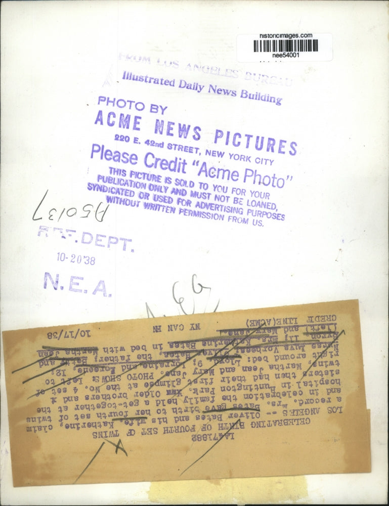 1938 Press Photo Oliver Bates and Wife Katherine and Their Four Sets of Twins