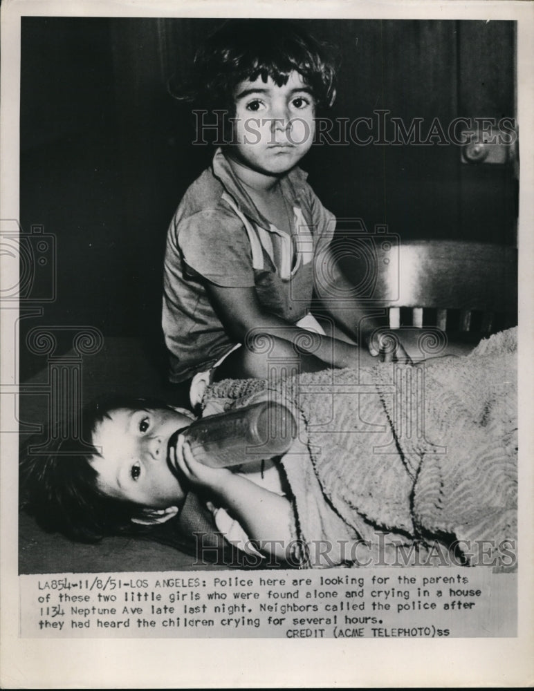 1951 Press Photo 2 Little Girls Left Home Alone Neighbors Heard them Crying