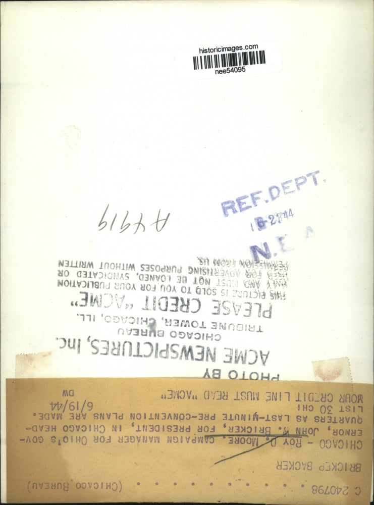 1944 Press Photo Roy D Moore Campaign Manager Ohio's Governor Bricker for Presid