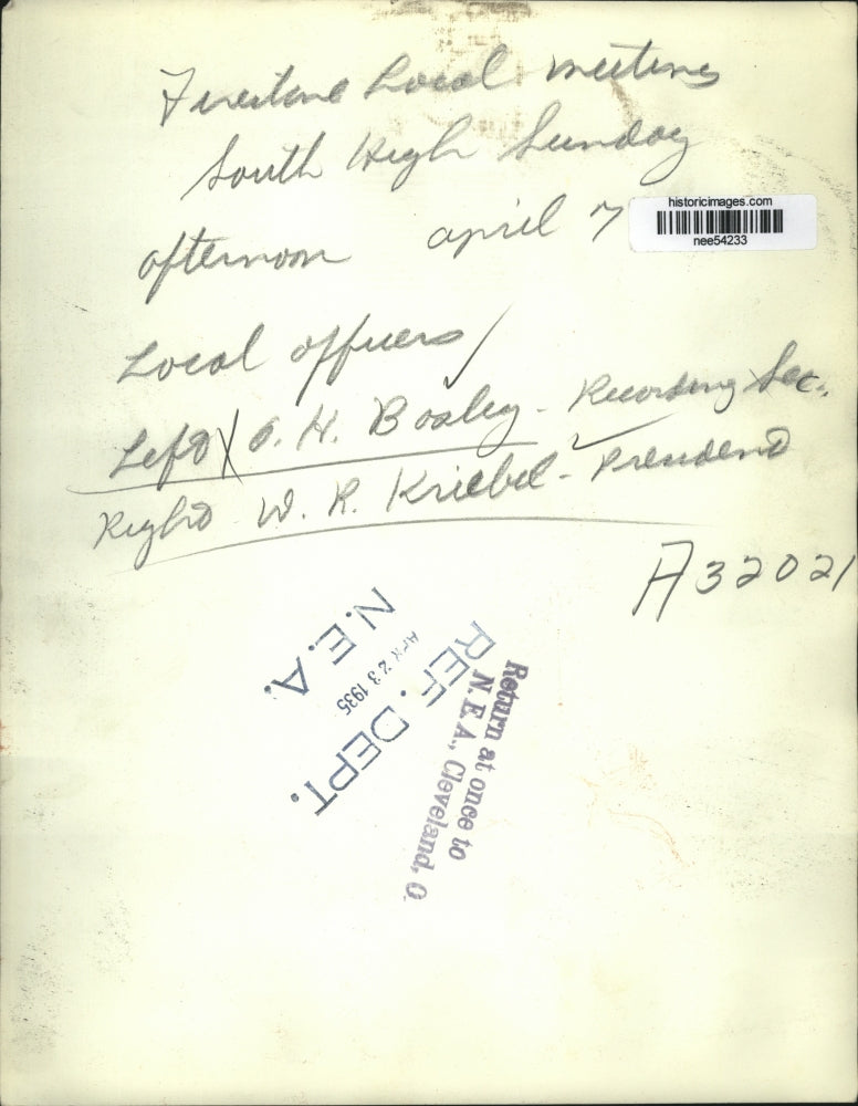 1935 Press Photo Firestone Local meeting, South High, Sunday April 7.