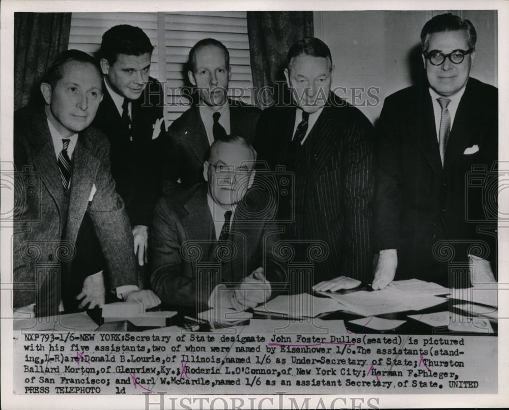 1953 Press Photo Secy. Of State John Foster Dulles With His 5 Assistants