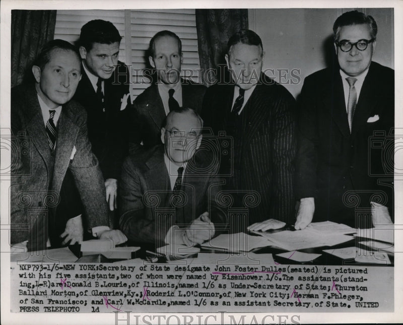 Load image into Gallery viewer, 1953 Press Photo Secy. Of State John Foster Dulles With His 5 Assistants
