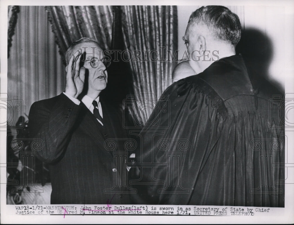 1953 Press Photo Secretary of State John Foster Dulles Sworn in by Fred M Vinson