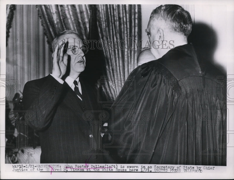 Load image into Gallery viewer, 1953 Press Photo Secretary of State John Foster Dulles Sworn in by Fred M Vinson
