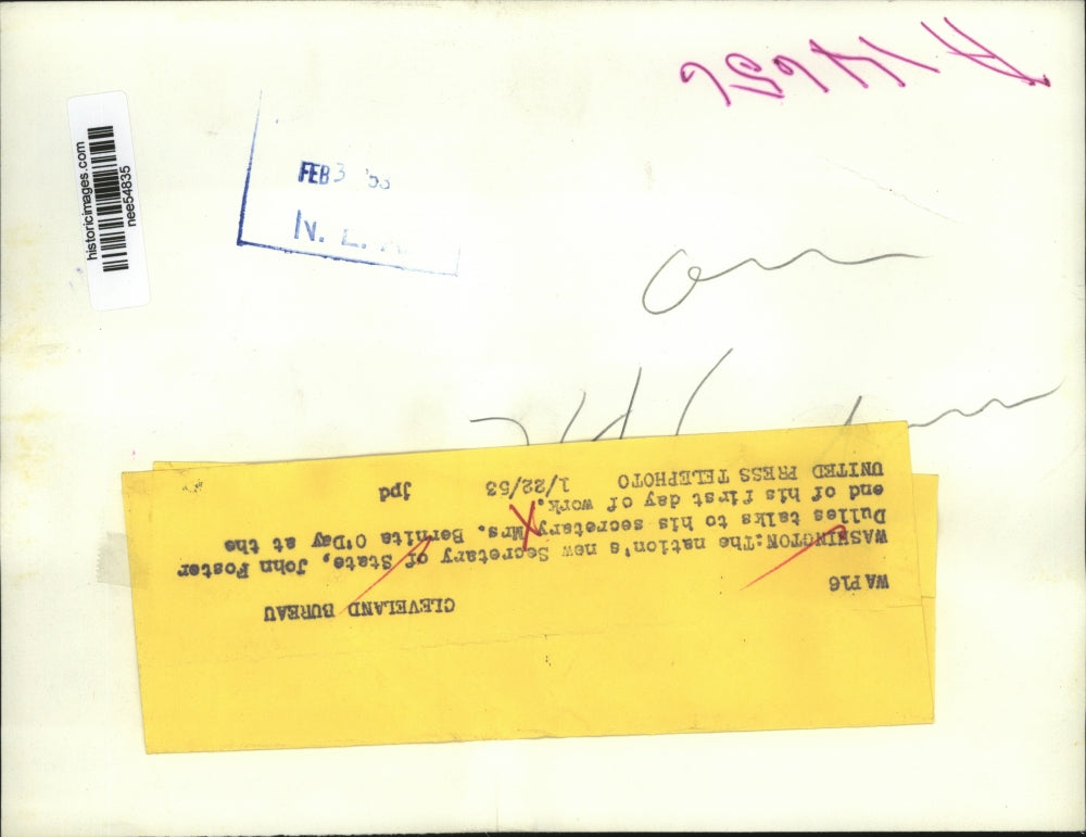 1953 Press Photo Secy Of State John Foster Dulles Talks To His Secretary