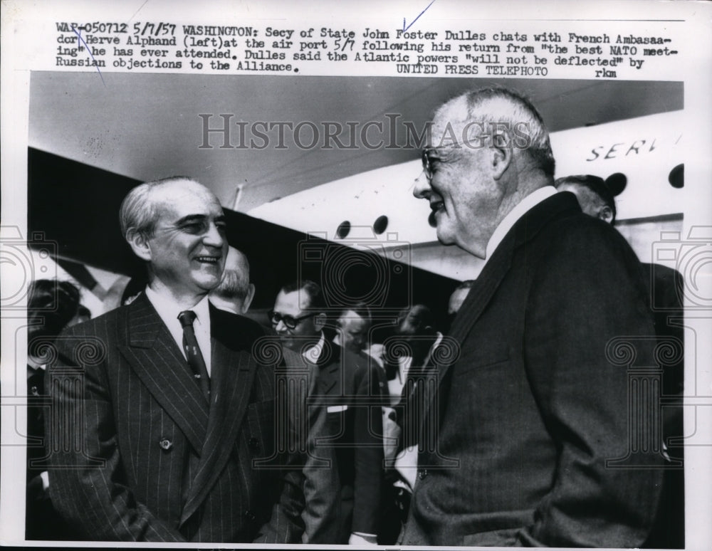 1957 Press Photo Secretary of State John Foster Dullas & French Ambassador
