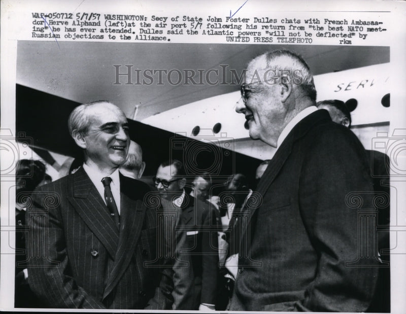 Load image into Gallery viewer, 1957 Press Photo Secretary of State John Foster Dullas &amp; French Ambassador
