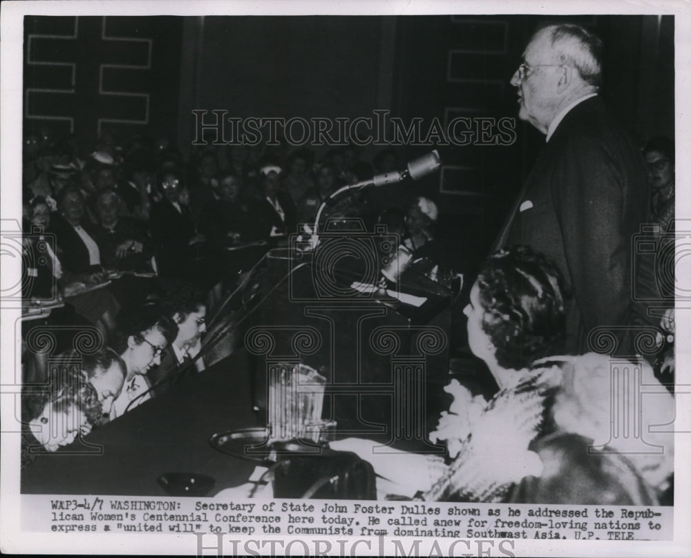 1954 Press Photo Secretary of State John Foster Dullas at Women's Centennial