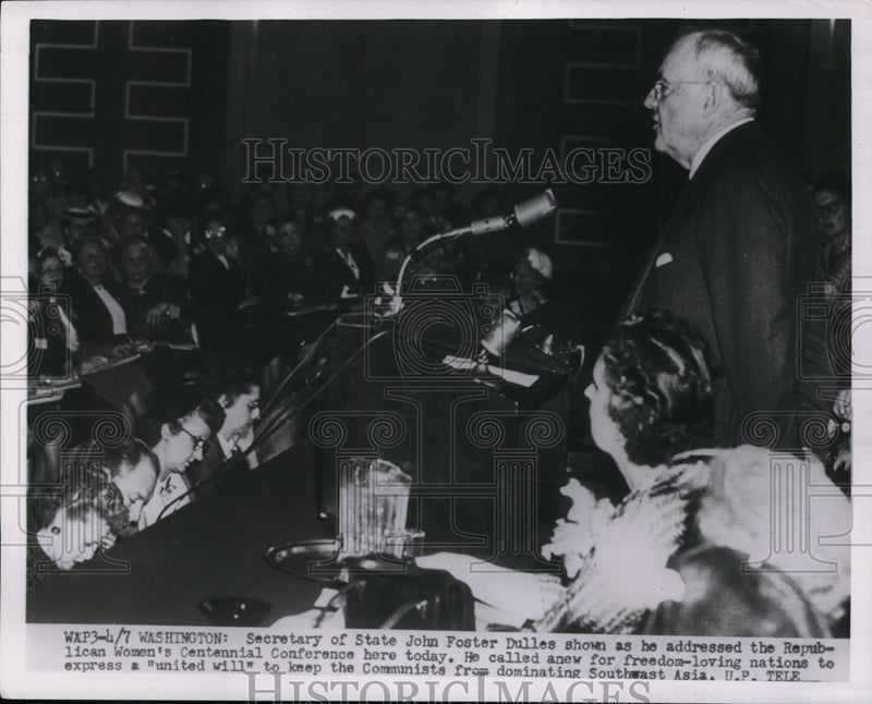 Load image into Gallery viewer, 1954 Press Photo Secretary of State John Foster Dullas at Women's Centennial
