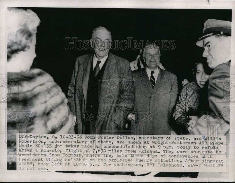 Load image into Gallery viewer, 1958 Press Photo Secretary of State John Foster Dullas &amp; Willis Robertson
