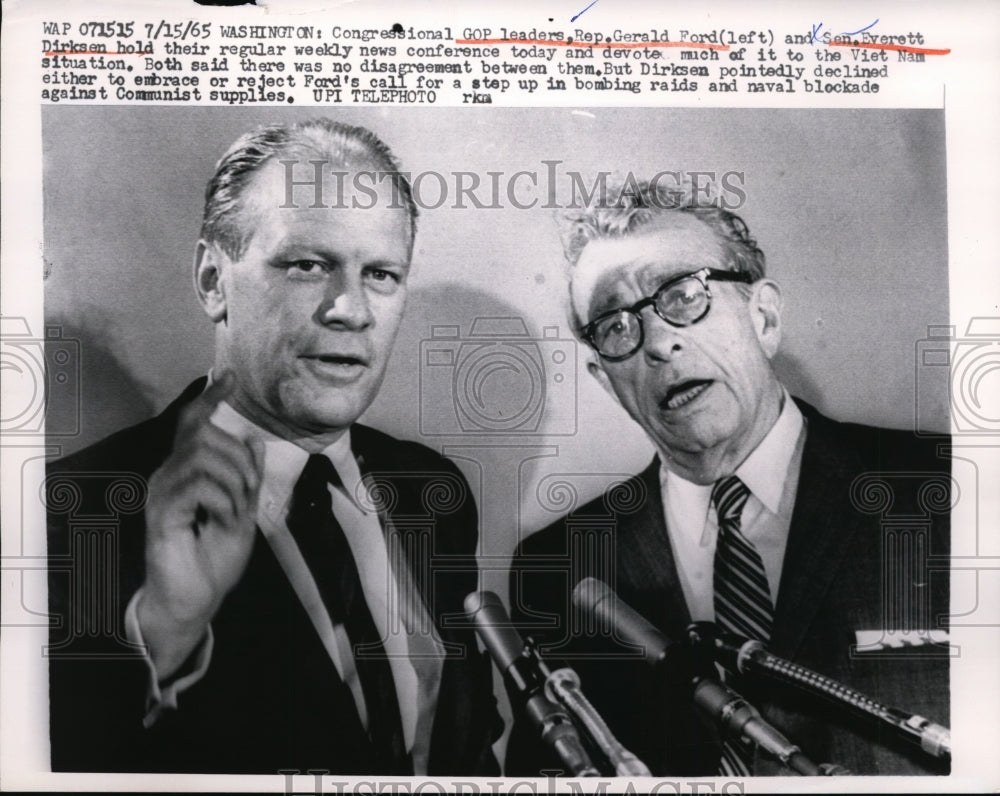 1965 Press Photo Rep. Gerald Ford and Sen. Everett Dirkson, GOP Leaders.
