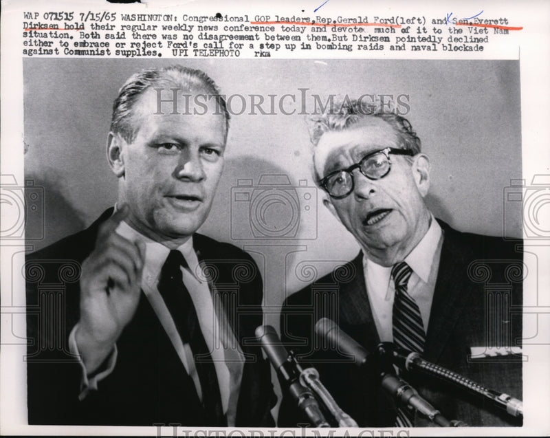 Load image into Gallery viewer, 1965 Press Photo Rep. Gerald Ford and Sen. Everett Dirkson, GOP Leaders.

