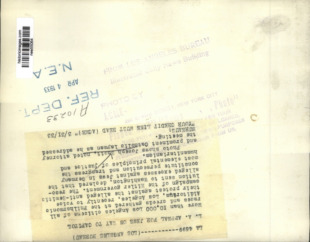 1933 Press Photo Los Angeles-Joseph Scott, noted attorney and prominent Catholic