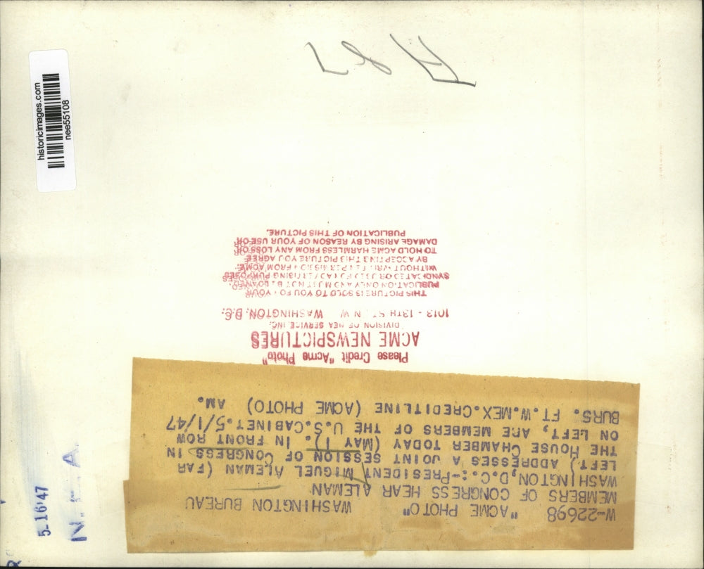 1947 Press Photo Session Congress Miguel Aleman Joint Session Washington DC