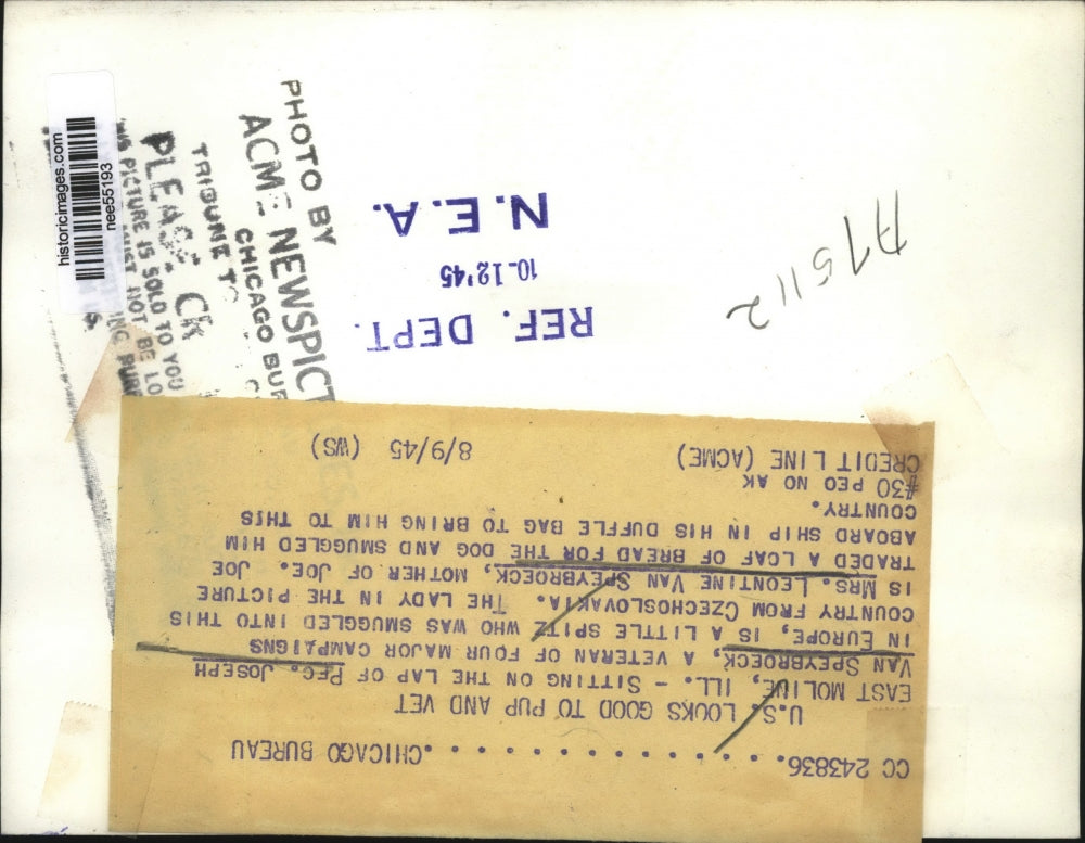 1945 Press Photo Pfc. Joseph van Speybroeck, Mrs. Leontine Van Speybroeck