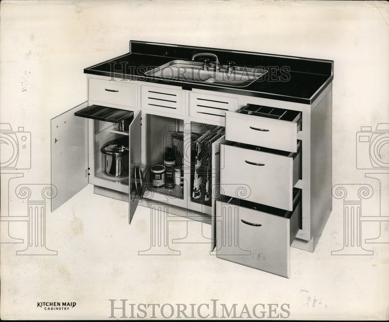 Load image into Gallery viewer, 1946 Press Photo Efficient work center on of Kitchen Maid Appliance sink units.
