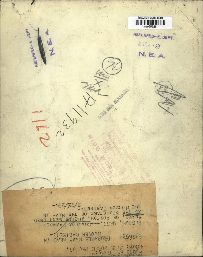 1929 Press Photo Navy Secretary Charles Frances Adams - nee55526