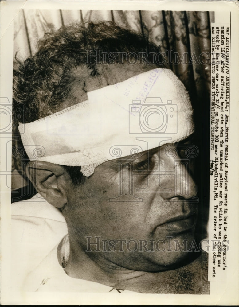 1970 Press Photo Gov. Marvin Mandel of Maryland Car Accident Annapolis, MD