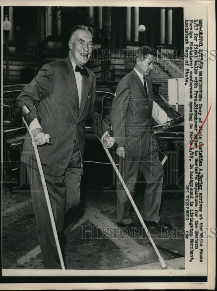 Load image into Gallery viewer, 1959 Press Photo Secretary of State Christian Herter Going to Conference
