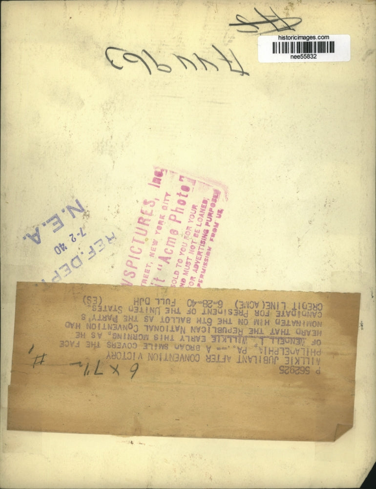 1940 Press Photo Wendell Willkie Republican National Convention