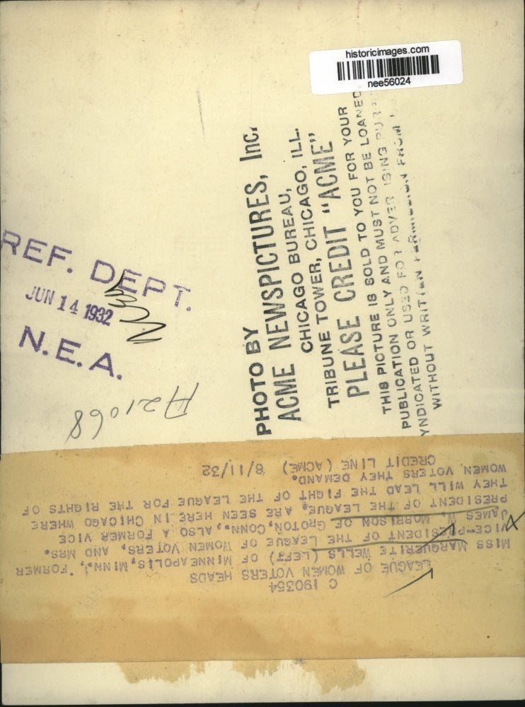 1932 Press Photo Marquerite Wells(L) & Mrs Morrison both former VP women voters