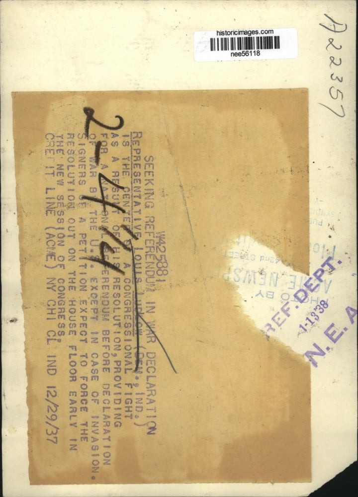 1937 Press Photo Washington DC Rep. Louis Ludlow in center of Congressional row.