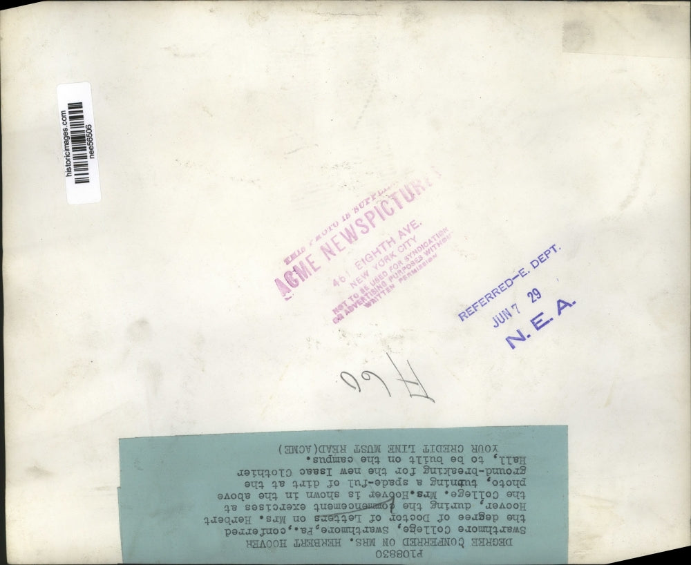 1929 Press Photo Mrs Herbert Hoover Swarthmore College degree of Doctor Letters