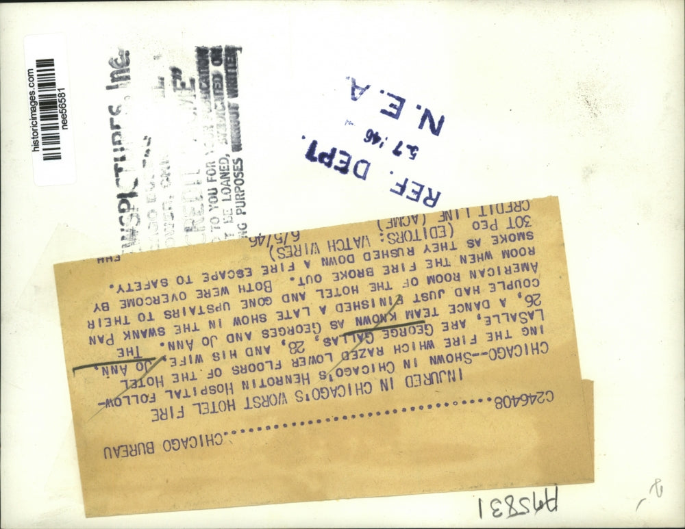 1946 Press Photo George & Jo Ann Gallas Recovering After Hotel Fire