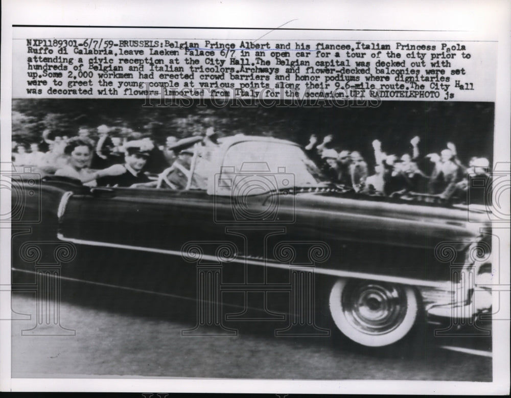 1959 Press Photo Brussel Belgian Prince Albert & fiancee Italian Princess Paola