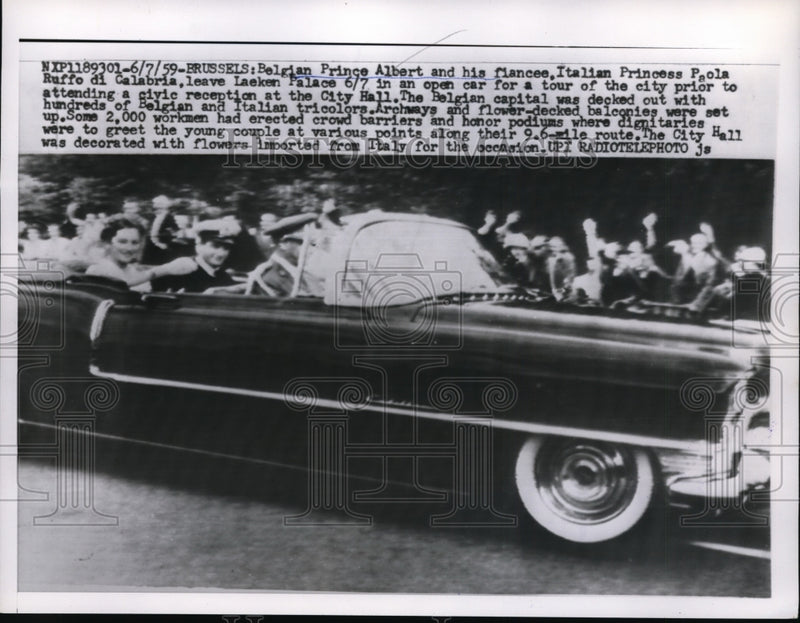 Load image into Gallery viewer, 1959 Press Photo Brussel Belgian Prince Albert &amp; fiancee Italian Princess Paola
