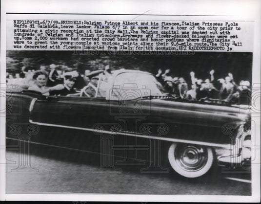 1959 Press Photo Brussel Belgian Prince Albert & fiancee Italian Princess Paola