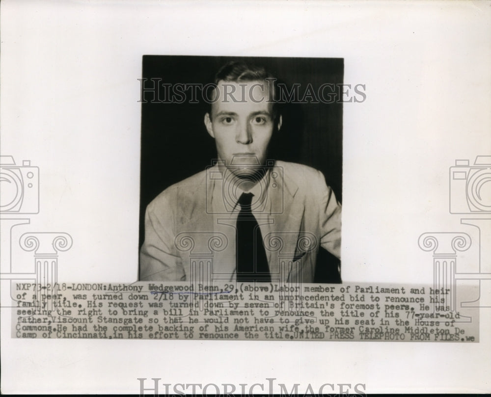 1955 Press Photo London, Anthony Wedgewood Benn, Labor Member Of Parliament.