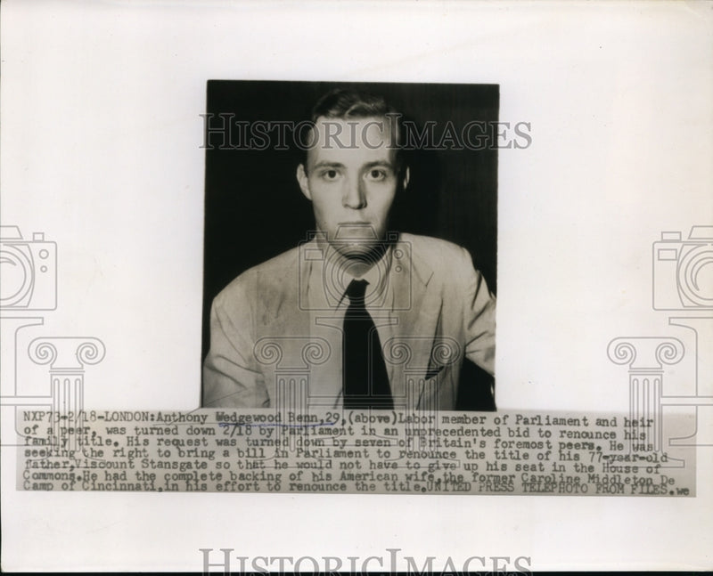 Load image into Gallery viewer, 1955 Press Photo London, Anthony Wedgewood Benn, Labor Member Of Parliament.
