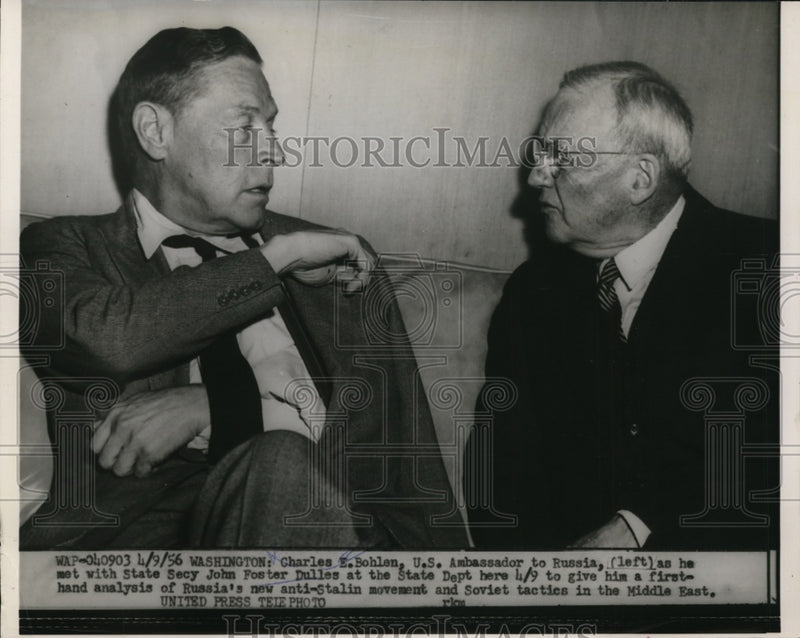 Load image into Gallery viewer, 1956 Press Photo Charles E. Bohlen U.S. Amb. to Russia, Secy John Foster Dulles
