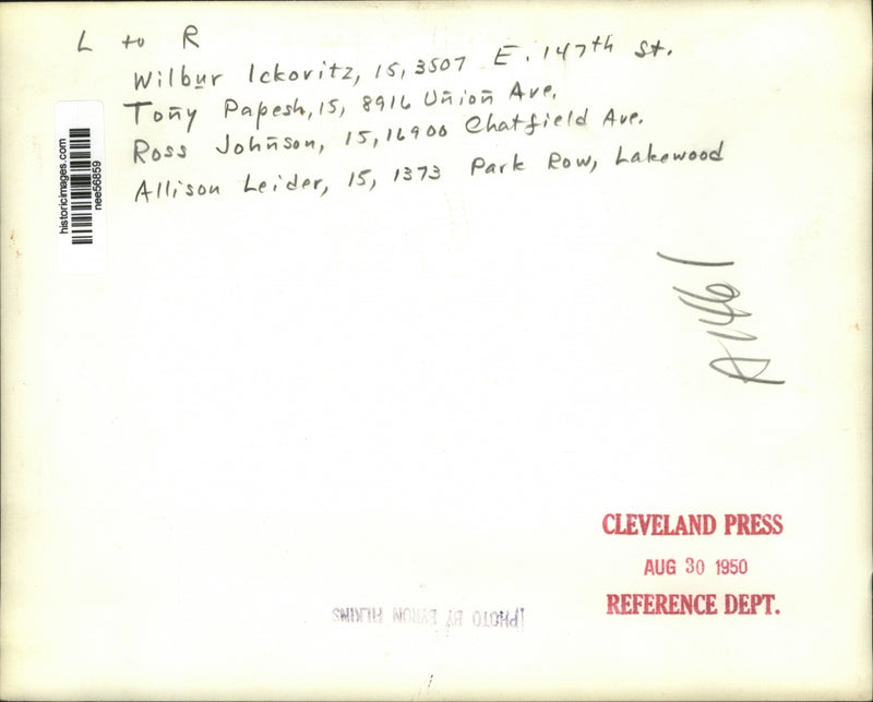 Load image into Gallery viewer, 1950 Press Photo Wilbur Ickovitz, Tony Papesh, Ross Johnson And Allison Leider.
