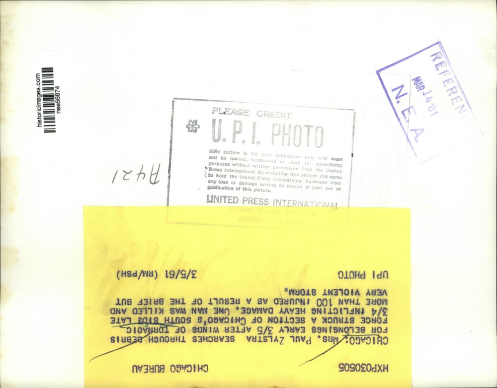 1961 Press Photo Tornado Chicago, Il Mrs.Paul Zylstra - nee56874