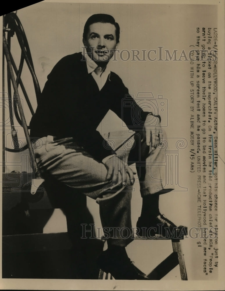 1952 Press Photo Hollywood Calif. Dean Miller passed screen test at MGM.