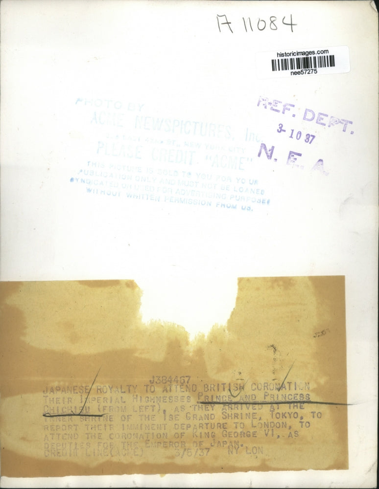 1937 Press Photo Prince and Princess Chichisu arrived Ise Grande Shrine, Tokyo