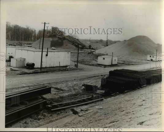 1954 Press Photo Stockpiling Aggregates Near University of Akron - nee57603