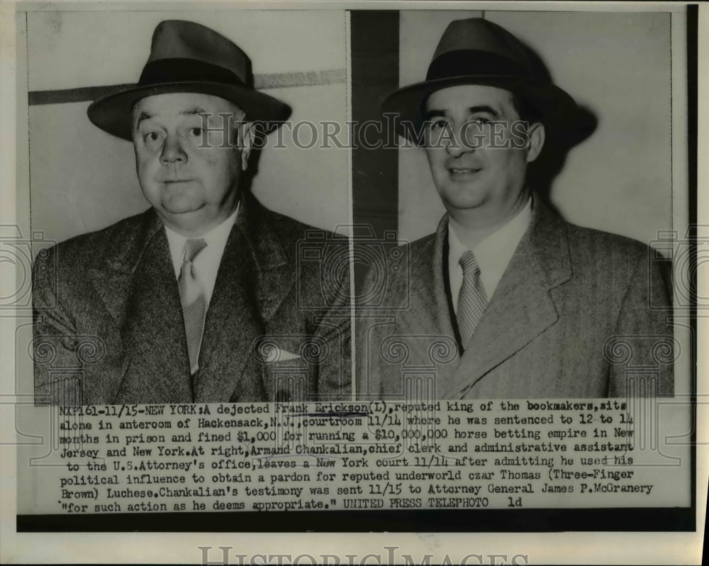1952 Press Photo New York-Frank Erickson(L) and (R) Arnold Chankalian.