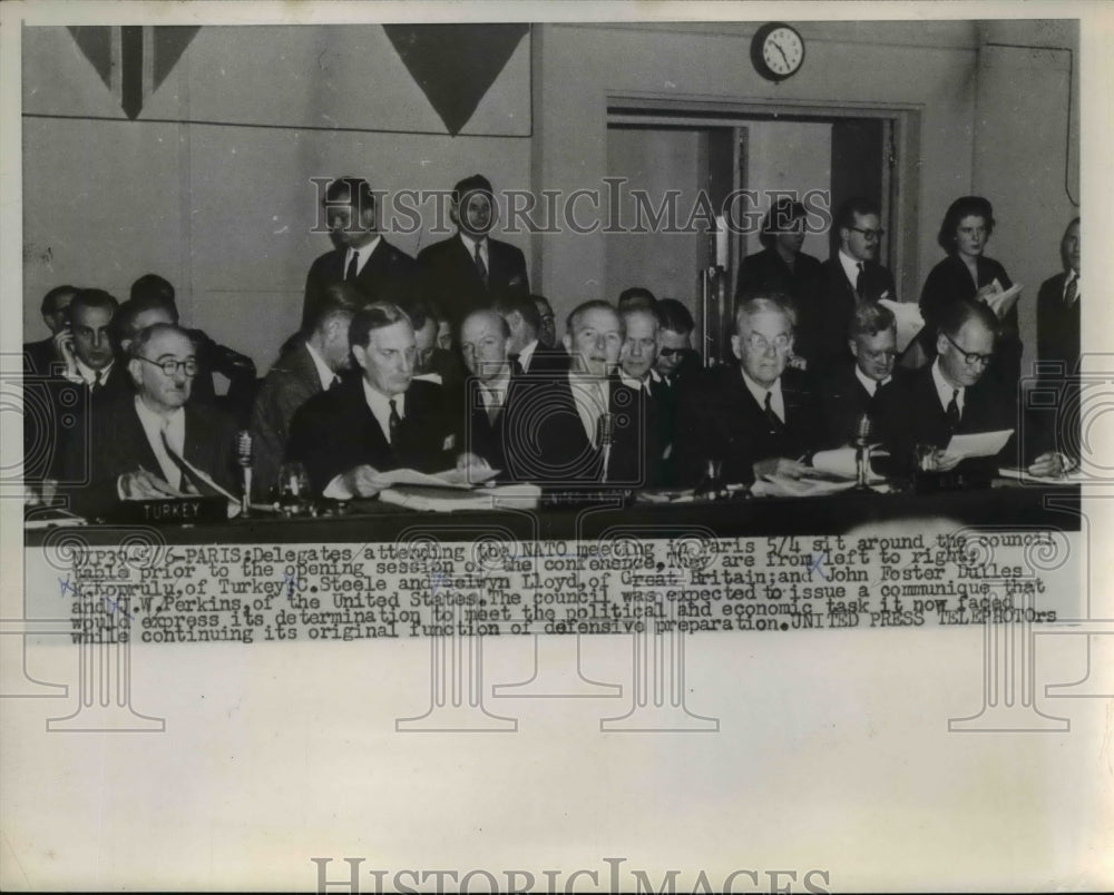 1955 Press Photo Delegates Attending NATO Meeting in Paris France - nee57917
