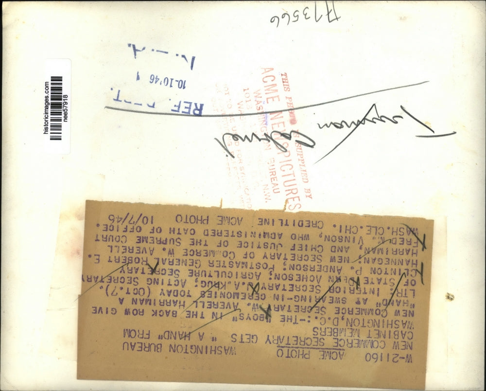 1946 Press Photo Commerce Secretary Averell Harriman Welcome by Cabinet Members