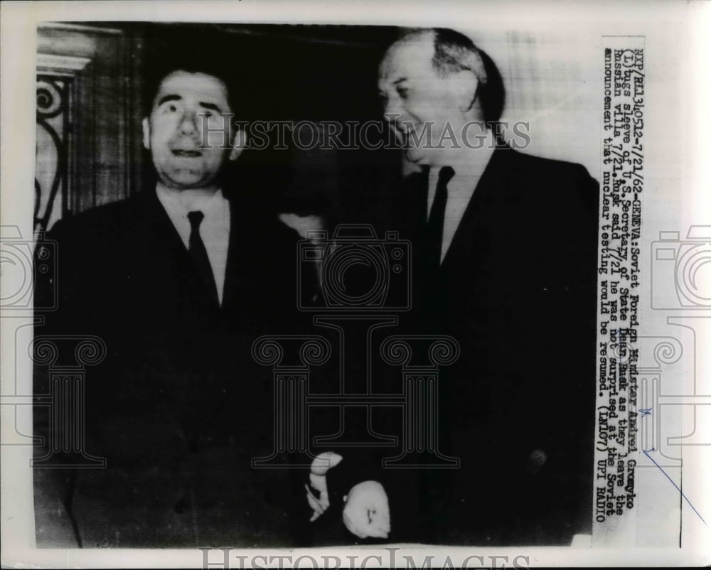 1962 Press Photo Soviet Foreign Minister Andrei Gromyko and Dean Rusk